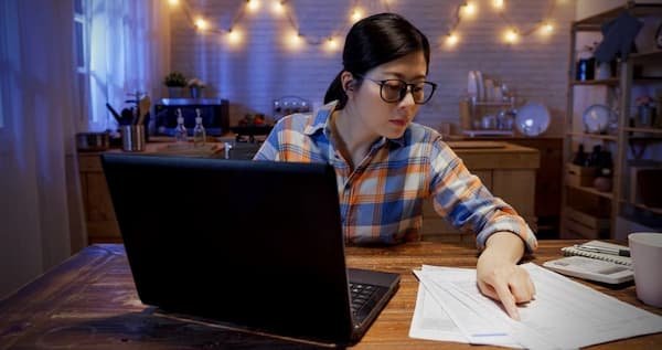 Woman working late